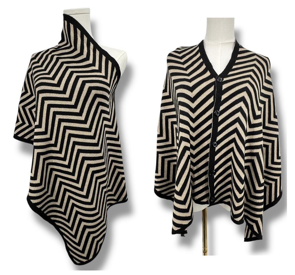Cruise Club cardishawl chevron metallic gold black poncho wrap shawl NEW OS